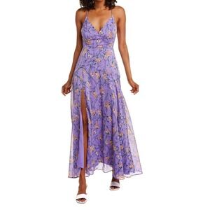 ASTR The Label Pandora Purple Floral Long Maxi Dress Wedding Guest Sleeveless
